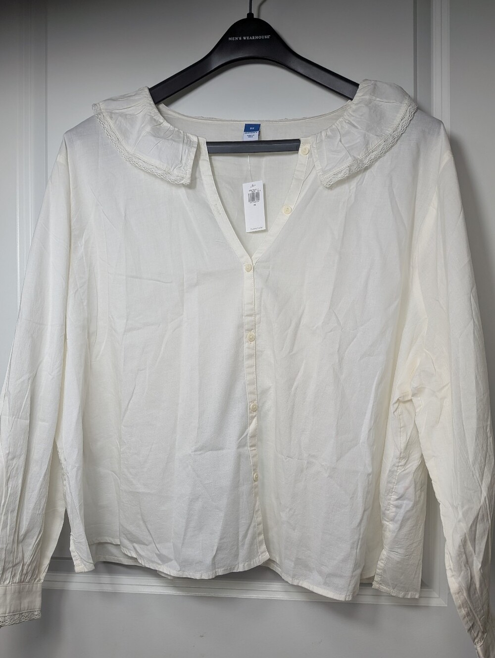 Old Navy Ivory Button Up Blouse Ruffle Collar, Size 2X